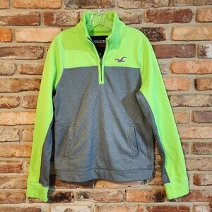 Hollister Neon Green and Gray Quarter-Zip Pullover Jacket